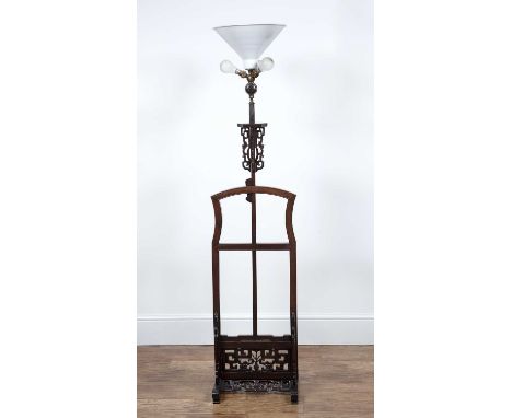 Hardwood standChinese, late 19th Centurylater converted to a standard lamp, 171cm high overallOne of the carved brackets is m
