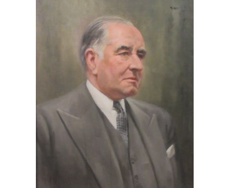 Anthony Devas RA (British 1911-1958): 'James Voase Rank' half length portrait oil on canvas signed (TR)  59cm x 49cm
Rank (18