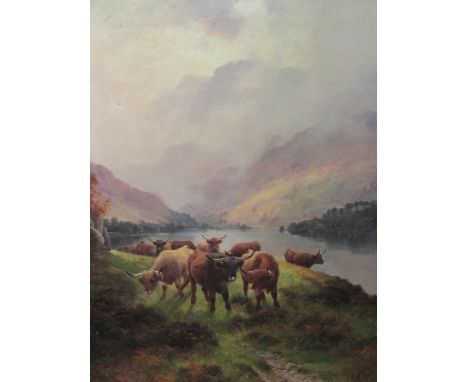H R Hall (British fl.1895-1902): 'Changing Pastures Loch Katrine', oil on canvas signed, titled and signed verso  88cm x 67cm