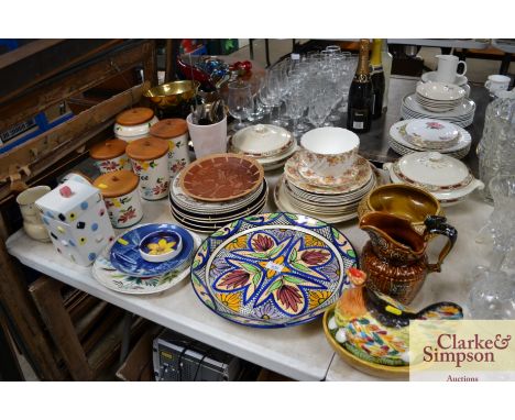 A quantity of Hughes "Longport" dinnerware, comprising of two tureens and covers, a quantity of side plates and a serving pla