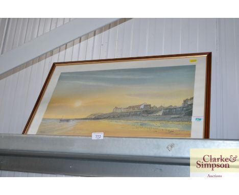 A pencil signed limited edition print depicting a coastline