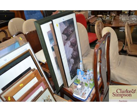 A model castle and a quantity of pictures and prints 
