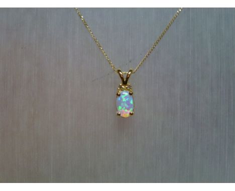 Opal & Diamond pendant and chain, set 9ct gold. Condition report: As new