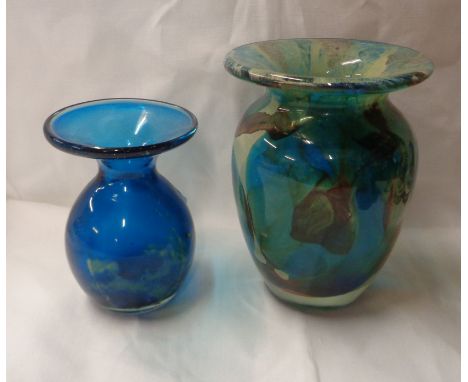 A Mdina glass vase with internal enamel decoration - sold with a smaller similar