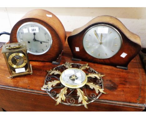 A vintage oak cased mantel clock with eight day gong striking movement - sold with a vintage Smiths timepiece, Metamec quartz