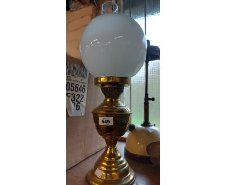 A vintage oil lamp with opaque glass shade - sold with one other