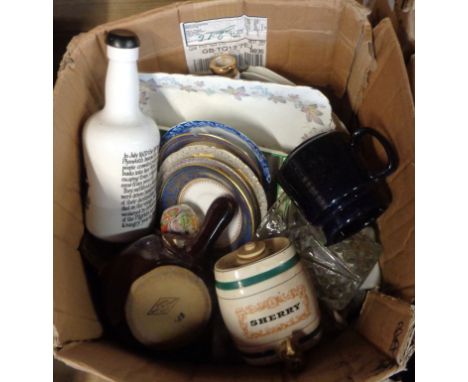 A box containing a quantity of ceramics and glassware including Susie Cooper bone china coffee cans and saucers, glass bowls,