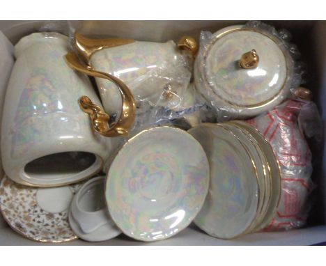 A vintage Czech porcelain part coffee set with lustre glaze decoration