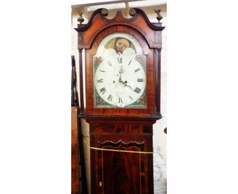 A 19th Century mahogany, rosewood crossbanded and strung longcase clock, the 34cm painted arched dial marked 'Liverpool' with