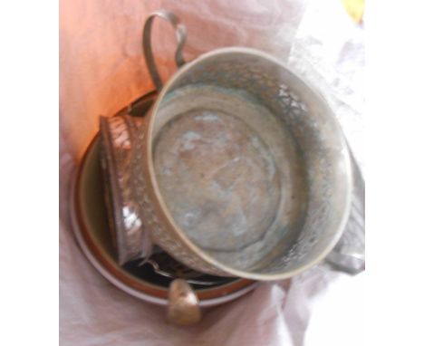 A bag containing an EPNS dish, bowl, etc. - sold with two ceramic bowls