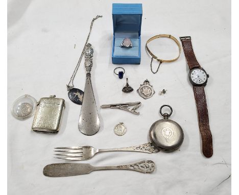 A marked 'fine silver' cased pocket watch (dial a/f) - sold with three marked 925 rings, a rolled gold clasp bracelet, a silv