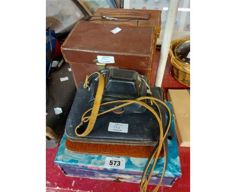 Two vintage cased Avometers - sold with a box containing replacement record player styluses, a cased Beirette camera and two 