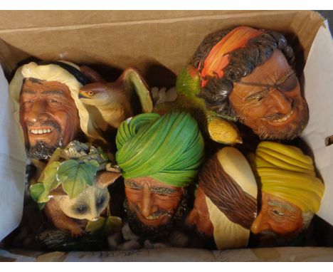 A box containing a quantity Bossons plaster wall masks including 'Buccaneer', 'Punjabi', etc.