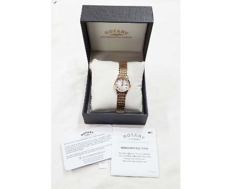 A Rotary lady's goldtone quartz wristwatch with original bracelet and some paperwork - boxed