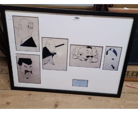 An ebonised framed multi-image military caricature reprint