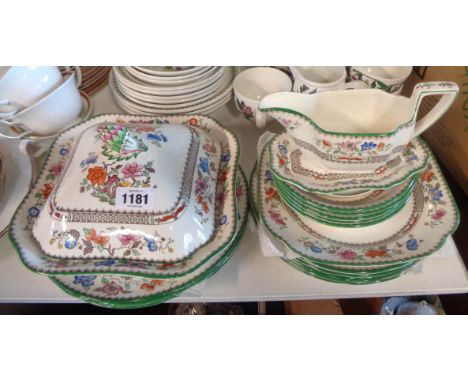 A small quantity of Copeland Spode tableware decorated in the 'Chinese Rose' pattern - including tureen, plates, etc.