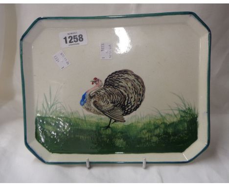 A late 19th/early 20th Century Wemyss pottery comb tray with unusual hand painted decoration, depicting a large Turkey - impr