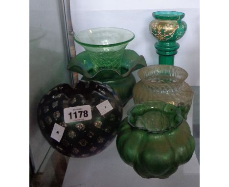 A quantity of early 20th Century Austrian and other Art Glass vases including Loetz style vase (internal bruises), etc.