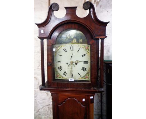 A 19th Century mahogany longcase clock, the 33cm painted arched dial marked for Thomas Harrison of Kilham and with subsidiary
