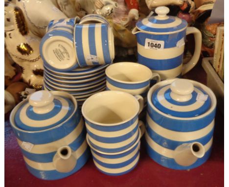 A quantity of T.G. Green and Cloverleaf Cornish Ware comprising teapots, hot water jug, cups, saucers and plates