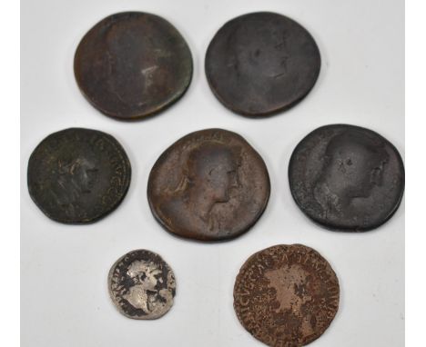 A collection of ancient Roman Imperial coin comprising of five sestertius from the reign of Hadrian. Together with a Germanic