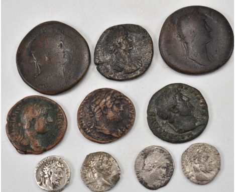 A collection of ancient Roman coins comprising of coins from the reign of Hadrian. Comprising of brass sestertius (Fortuna se