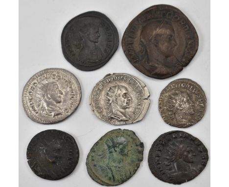 A collection of Roman Imperial coins comprising of a Gordian III silver antoninianus, Gordian III sestertius x 2, Gordian III