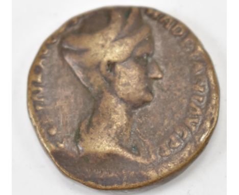 Ancient Roman coin - Sabina / Vibia Sabina (Wife of Hadrian AD100). A Roman sestertius of 136 AD. Concordia standing to the r