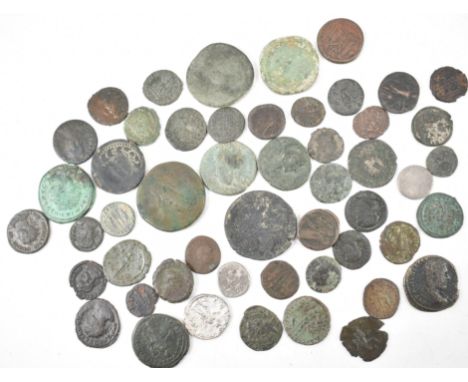 A large collection of Roman Imperial, Greek and other ancient coins comprising of a, Hadrian sestertius, Valentianus coin. Co