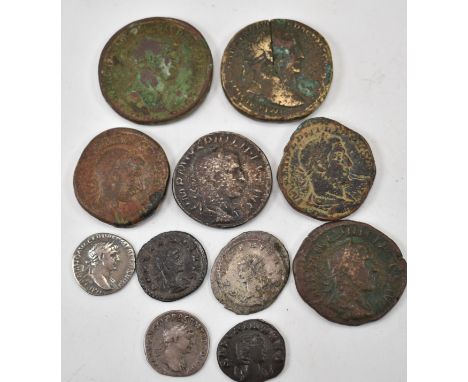 A collection of Roman Imperial coinage comprising of a, Trajan silver denarius (minted Rome 113AD,&nbsp; Trajan silver denari