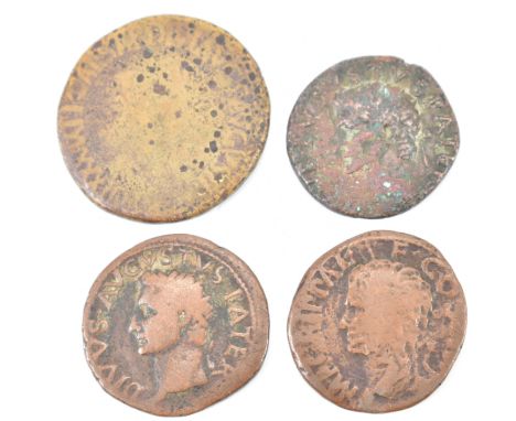 A collection of four Roman Imperial coins from the reign of Tiberius Divus Tiberius AD14-37AD. Collection includes copper As 