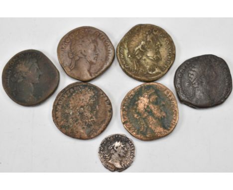 A collection of ancient Roman Imperial coins from the Reign of Commodus comprising of seven Sestertius.