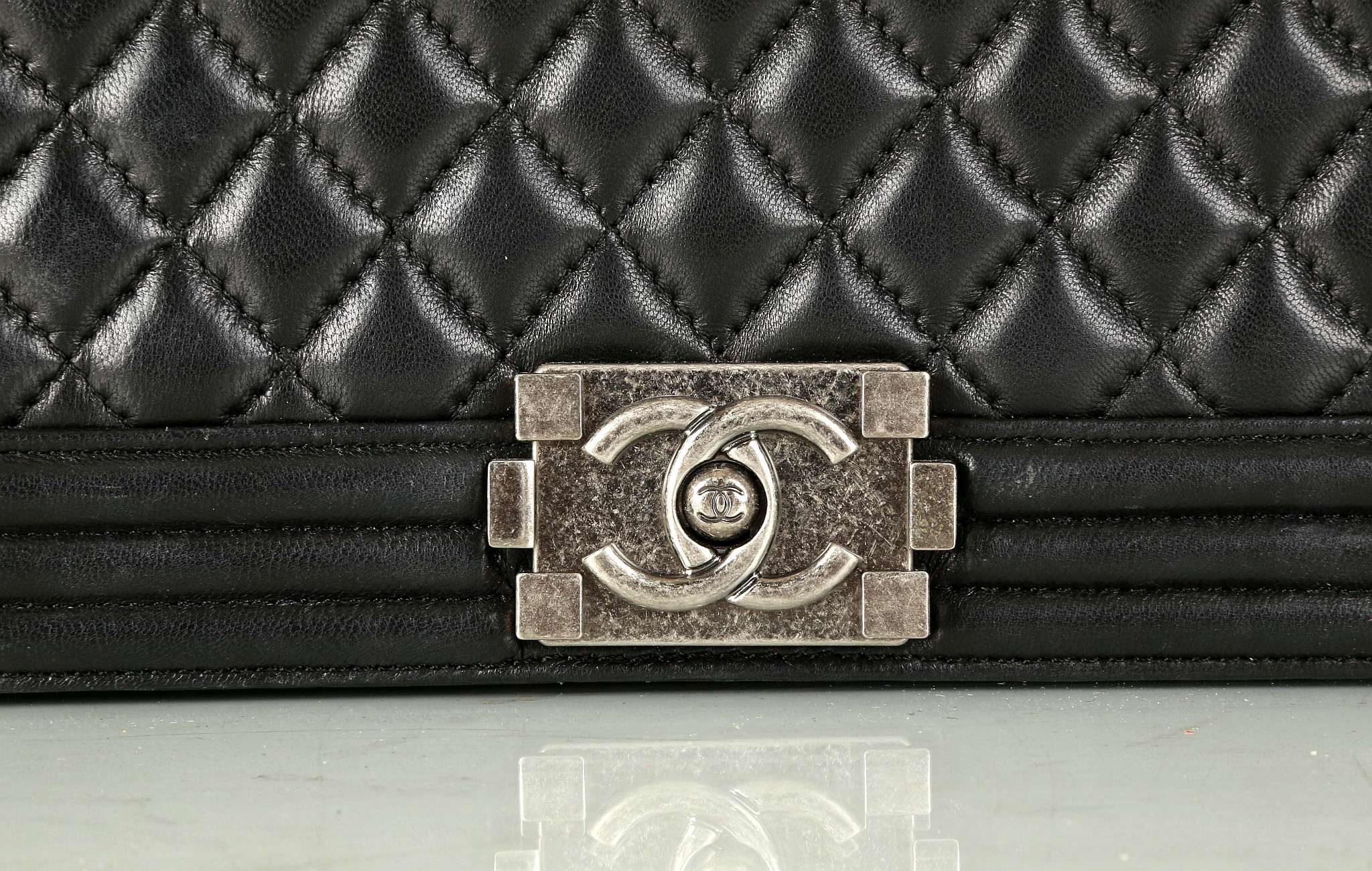LARGE CHANEL BOY BAG, 2010, black quilted lambskin, aged silver tone