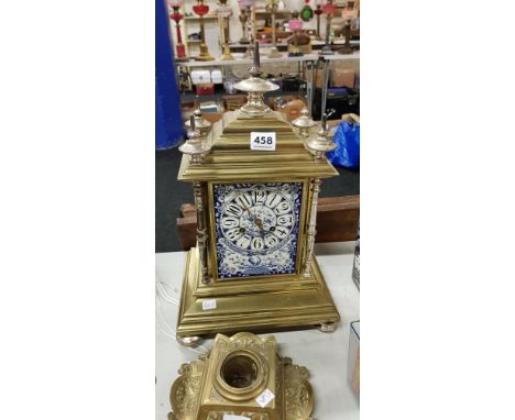 ANTIQUE FRENCH BRASS AND PORCELAIN MANTLE CLOCK 