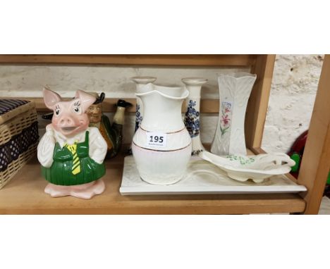 SHELF LOT OF BELLEEK AND OTHER CERAMICS (7)