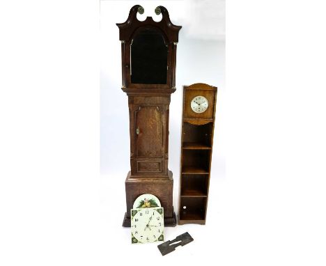 A George III country oak longcase clock, the 12" dial painted with black Arabic numerals with foliate spandrels and a pedimen