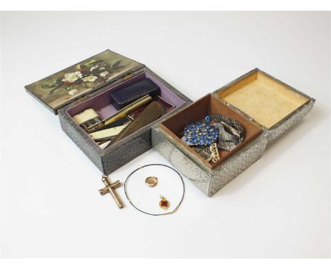 A small collection of costume jewellery, to include an elephant hair bangle, together with with two pewter boxes, a collectio