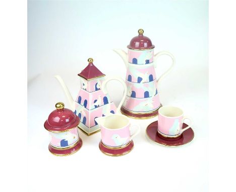 A Carlton Ware Dovecote coffee and tea service circa 1970s, comprising twelve coffee cups, twelve saucers, fifteen sideplates