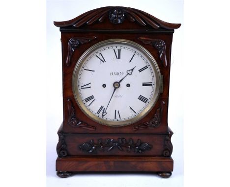 A 19th century double fusee bracket clock, the 8" white enamelled dial with black Roman numerals, signed N. Sharp London, set