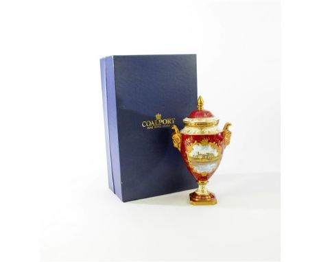 A limited edition Coalport twin-handled vase and cover certificate dated 1st November 1973, numbered 90/100, painted with a v