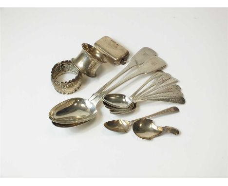 A pair of George IV silver Fiddle pattern tablespoons, Isaac Parkin, Essex 1826, together with six silver teaspoons, London 1