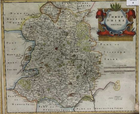 Robert Morden, map of Shropshire, engraving with later hand colouring. 37 x 43 (SH), together with a map of Stafford after sp