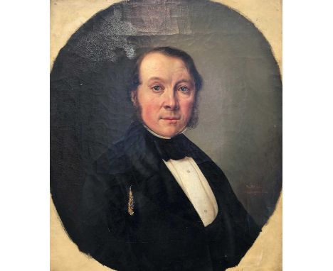 British school, mid 19th century, half length portrait of a gentleman, inscribed 'PH Hoyall' Warrington 55' lower right, in a
