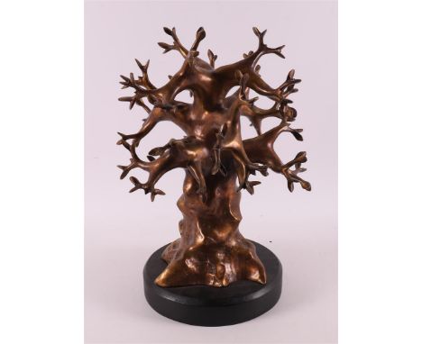 A brown patinated bronze baobab tree, 21st century, h 37 cm.