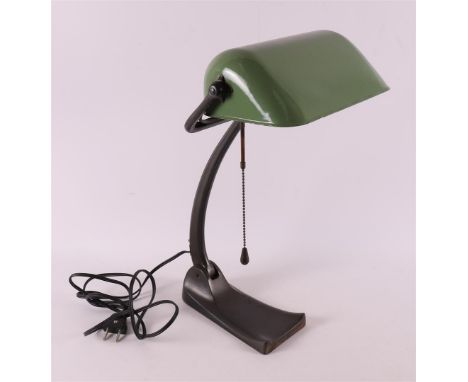 An Art Nouveau banker's desk lamp 'Schaco 1285', Germany, 1930s. Green enamel shade, burnished cast iron base, equipped with 