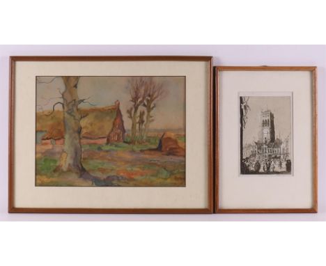 Adrianus Dirk (Ad) Blok van der Velden (1913-)Velden Blok van der, Adrianus Dirk (Ad) (Dordrecht 1913-1980) "View of a farm i