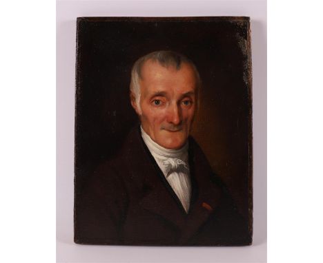 Dutch school 19th century "Portrait of a man", marouflé/panel, h 23 x w 18 cm.