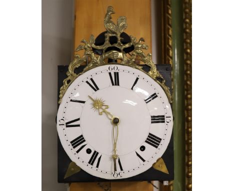 A cartouche roosters comtoise, France mid 18th century. Bronze dial with cartouches and blue Roman and black Arabic numerals 