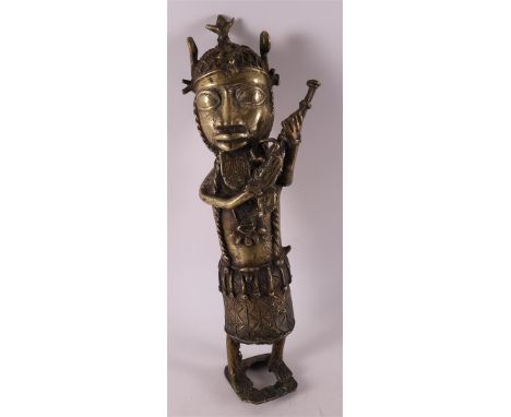 Ethnographic/tribal. A Benin bronze of musician, Africa, Nigeria, 20th/21st century, h43 cm.