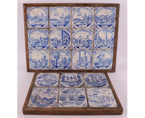 A twelve-step tile tableau with blue/white religious tiles, 18th century. Here is ditto six-pass tableau, tot. 2x (damage).